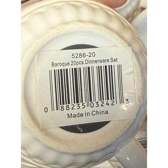 American Atelier Baroque White Coffee Cups Set of 4, Scalloped Embossed Dinner - Picture 4 of 4